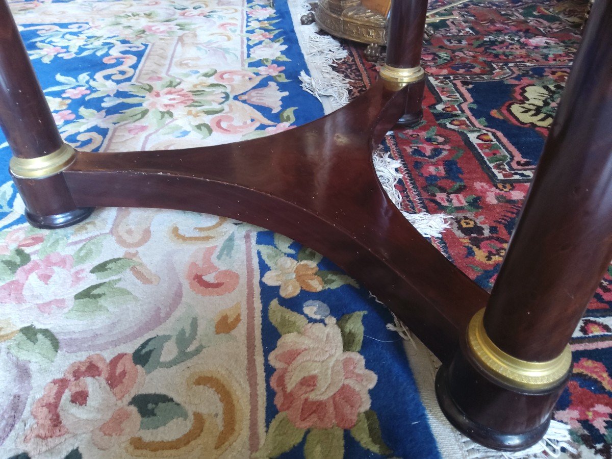 Empire Period Pedestal Table In Mahogany With Black Belgian Marble Top-photo-2